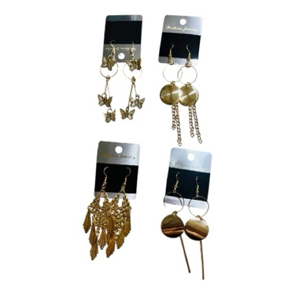 Earring Bundle—-Elegant Gold Butterfly and Disc Earrings Set 4 Pairs